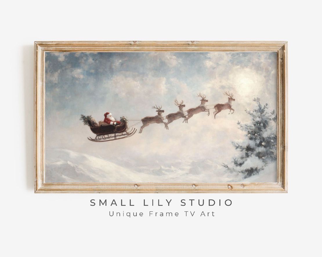 Santa Sleigh and Flying Reindeer  Art